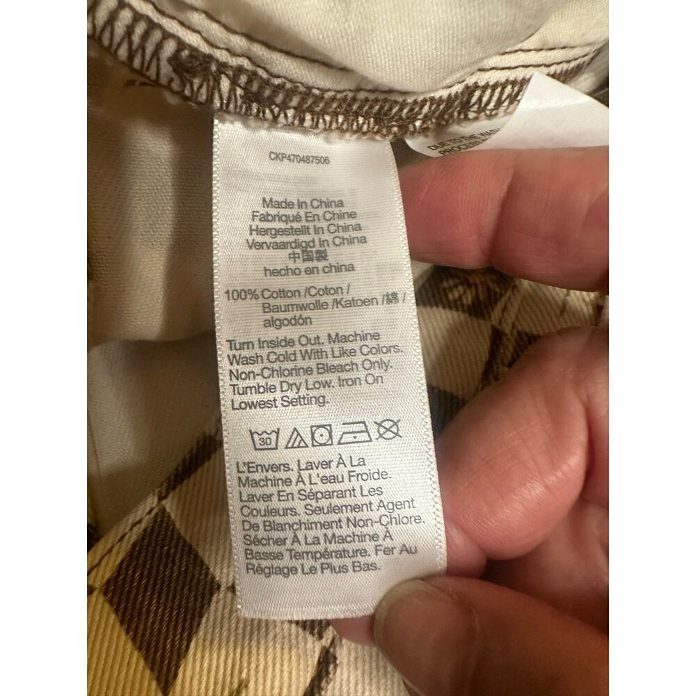 Madewell Women's Floral Checked Cotton Denim Mini Skirt Size 28 Brown Cream - Picture 5 of 7
